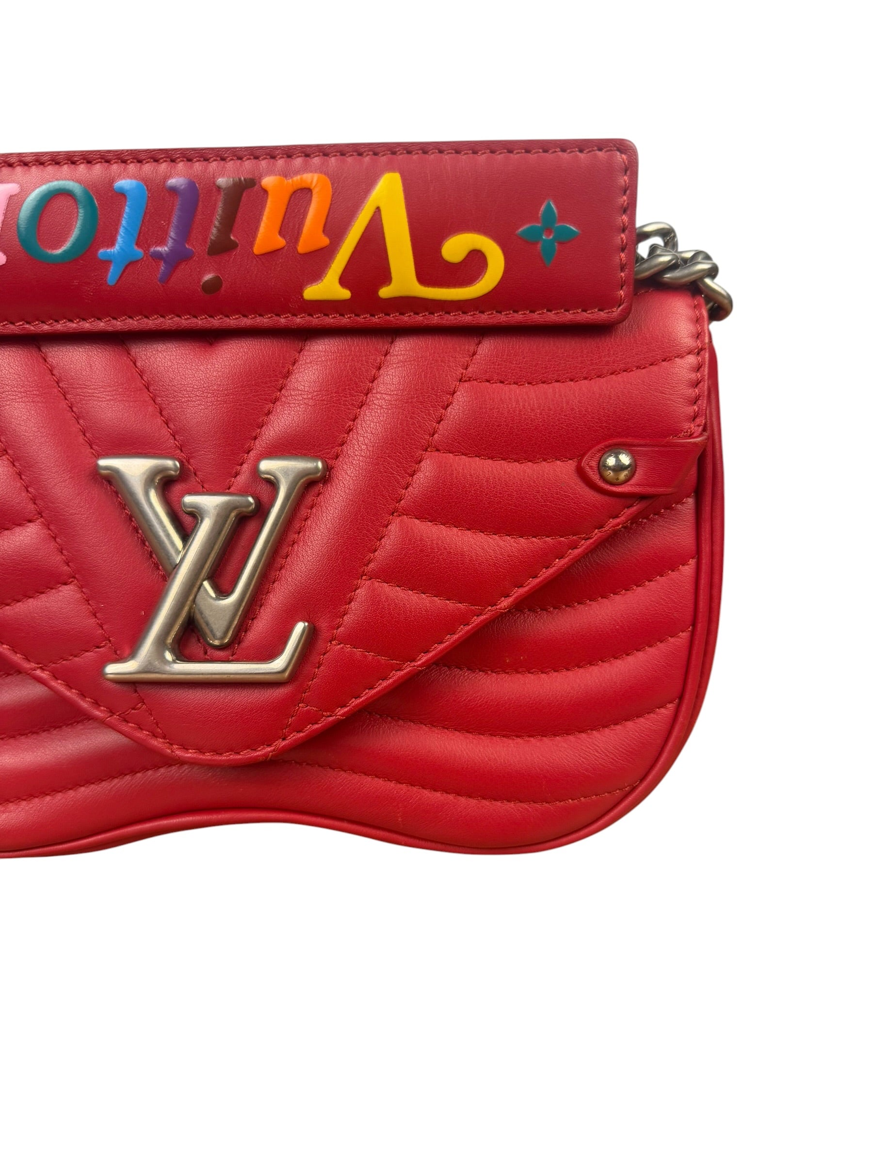 Louis Vuitton Red Leather New Wave Chain Flap Bag MM
