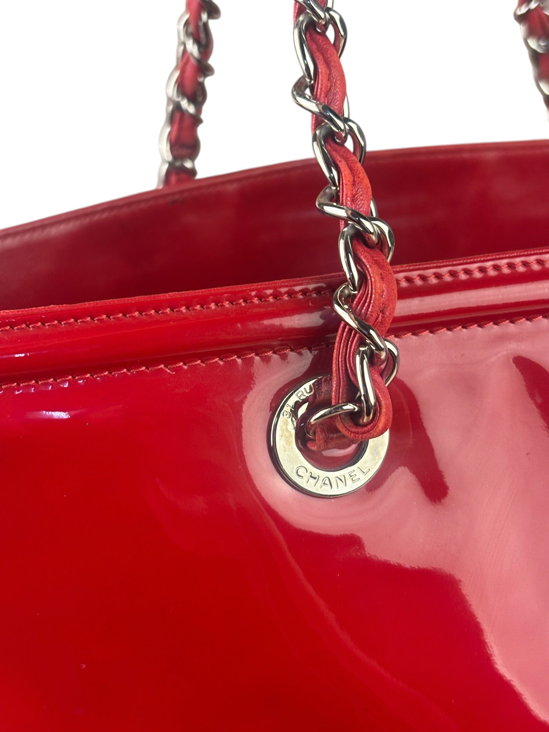Chanel Lipstick Red Patent Leather Paris-Venice CC Jumbo Tote 2010