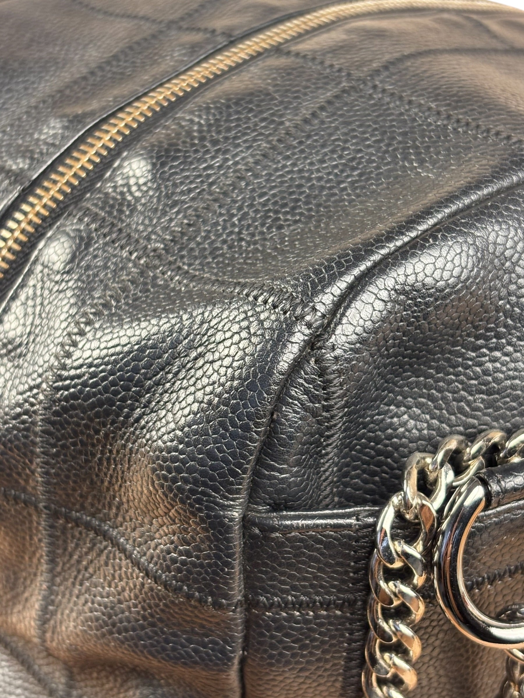 Chanel Black Leather Chocolate Bar Square-Stitched Bowler Shoulder Bag 2005
