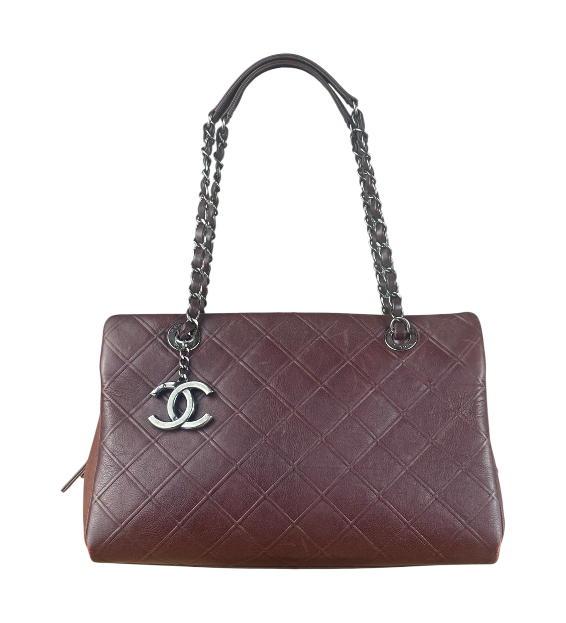 Chanel Burgundy Quilted Leather CC Zip Shoulder Tote 2013
