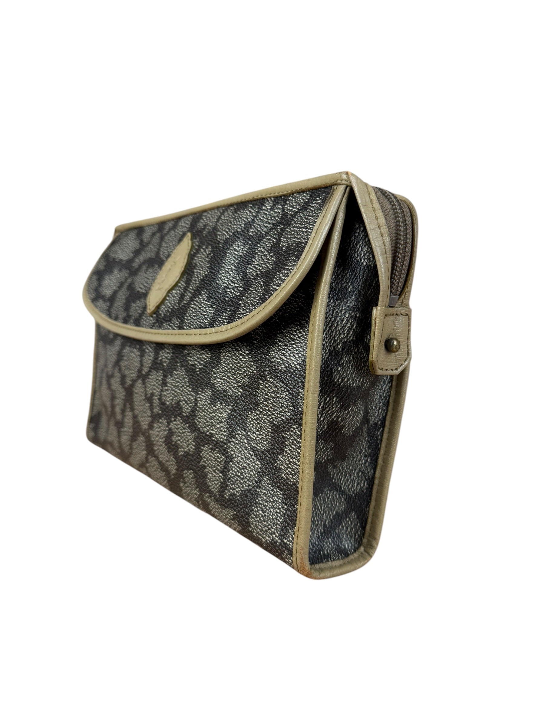 Yves Saint Lauren Vintage Gray Giraffe Printed Leather Clutch