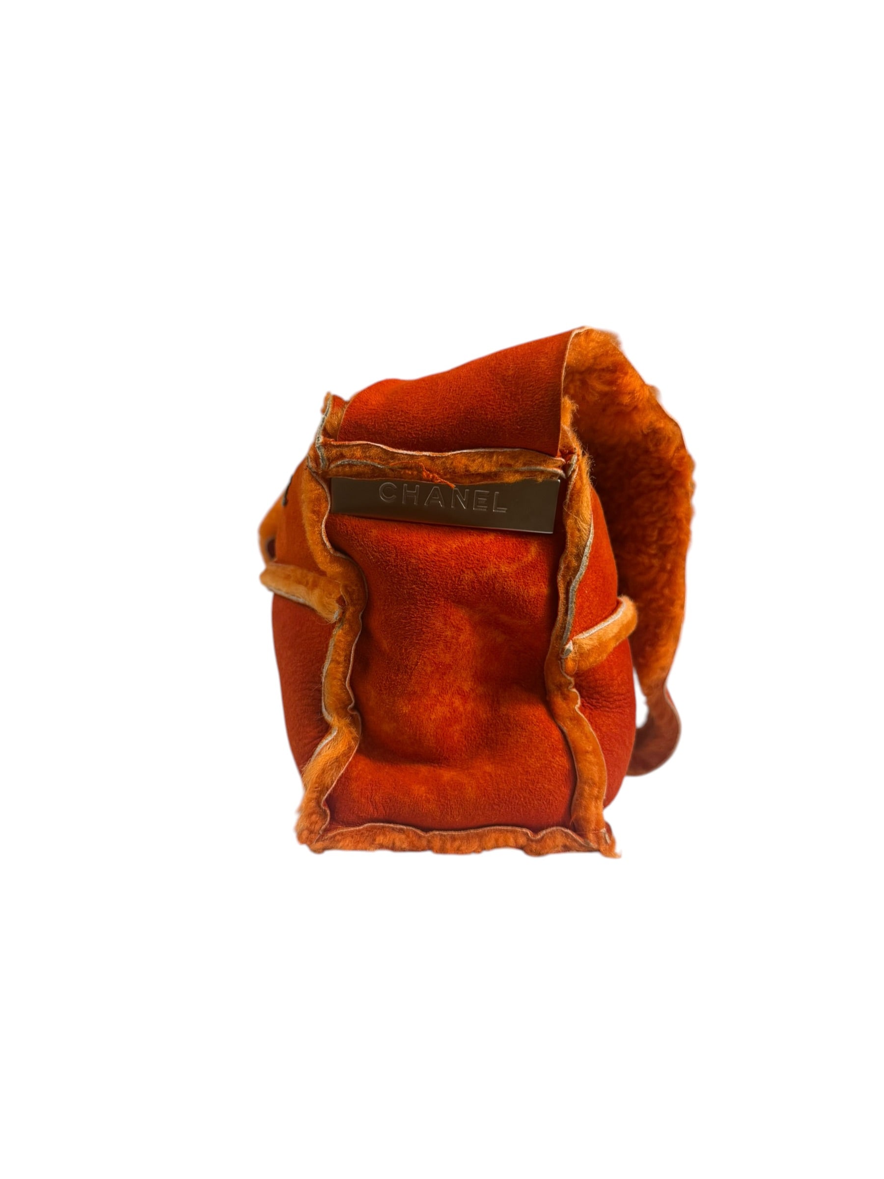 Chanel Orange Suede Shearling Patchwork Shoulder Bag 2001