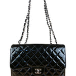 Chanel Black Patent Quilted Leather Classic Flap Bag 2009