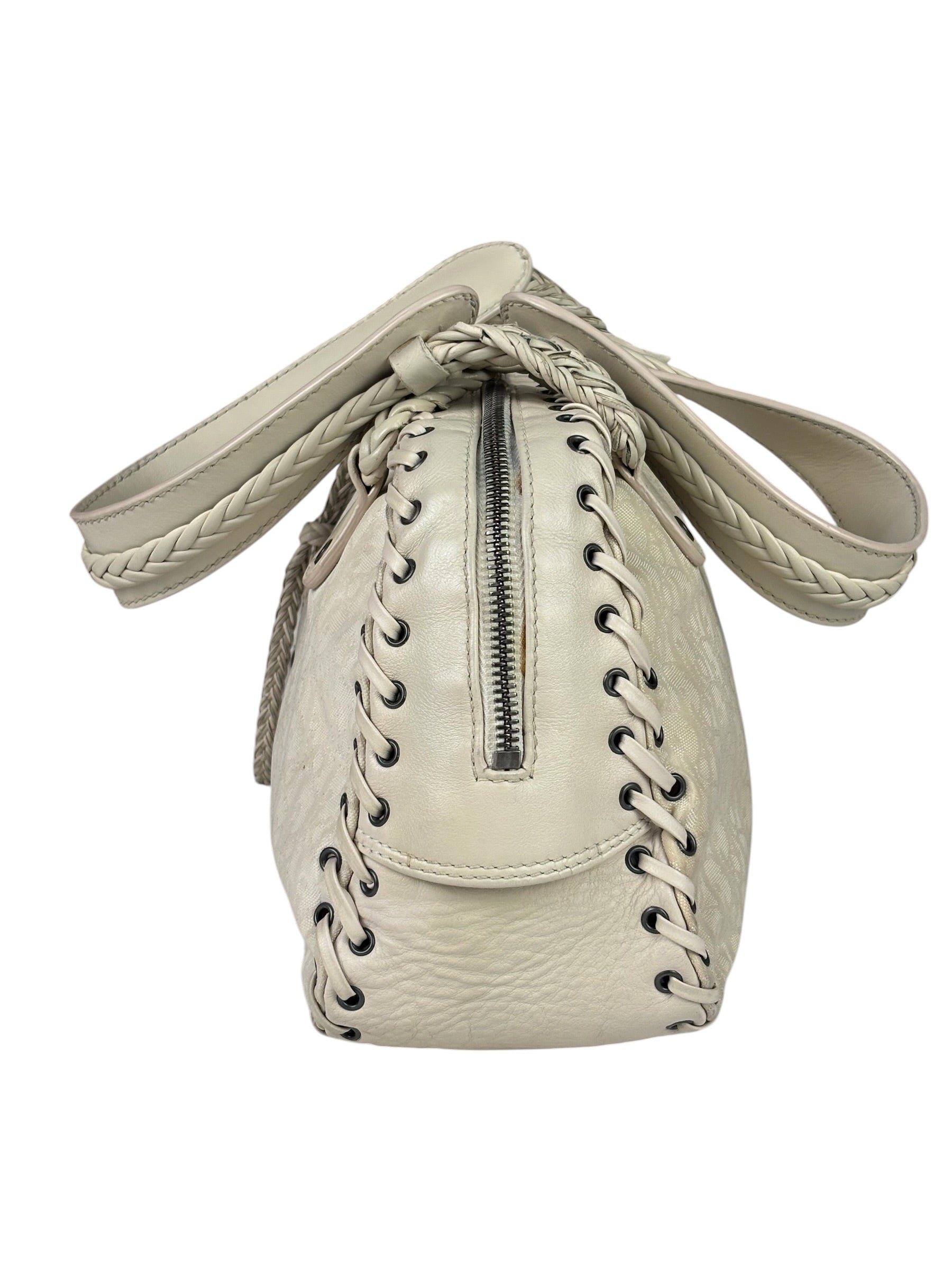 Christian Dior Cream Leather Braided Ethnic Shoulder Bag