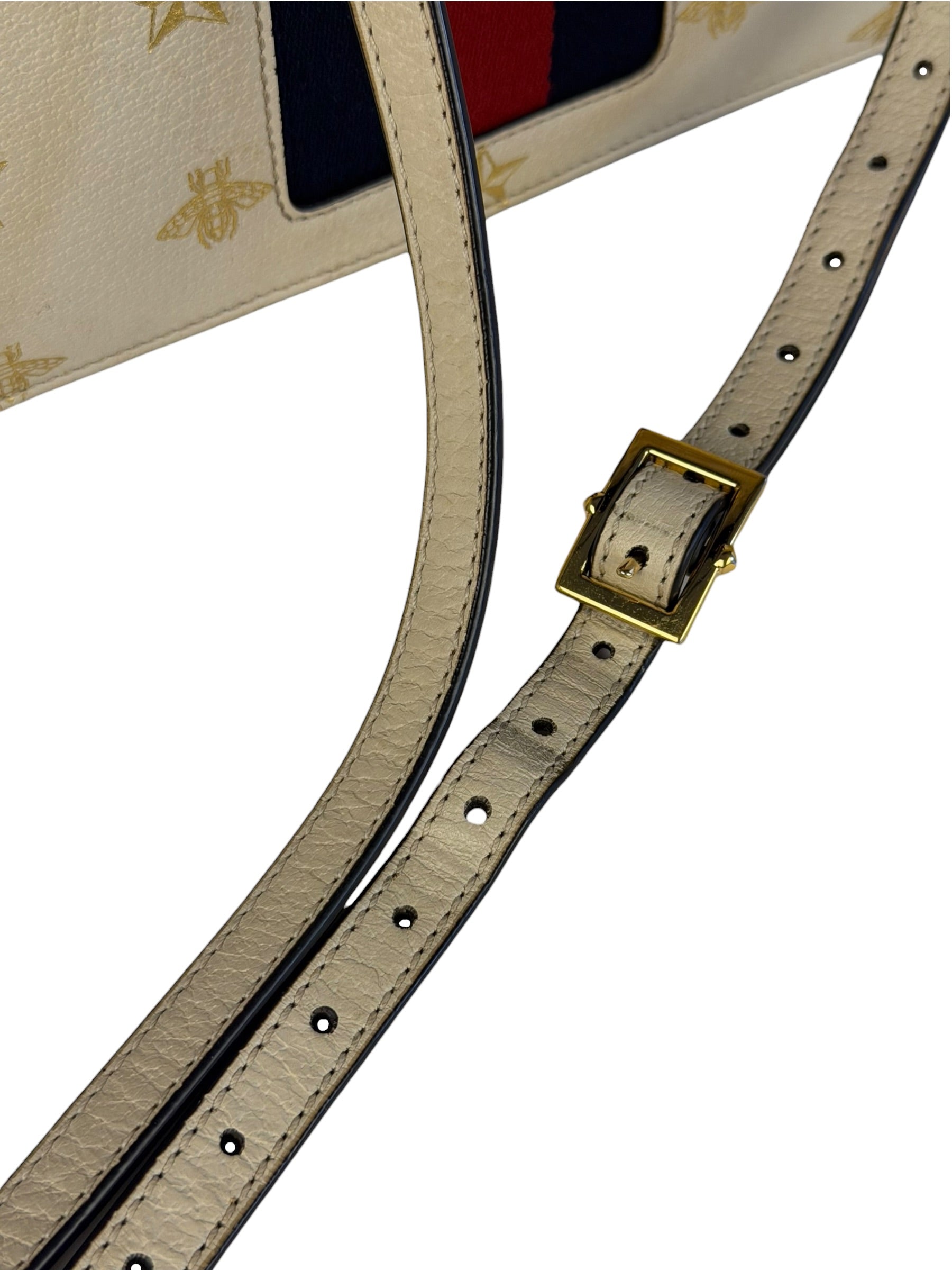 Gucci Textured Calfskin Bee Star Sylvie Shoulder Bag White
