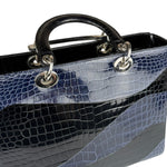 Christian Dior Rare Black/Navy Croc Embossed Lady Dior Handbag