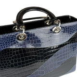 Christian Dior Rare Black/Navy Croc Embossed Lady Dior Handbag
