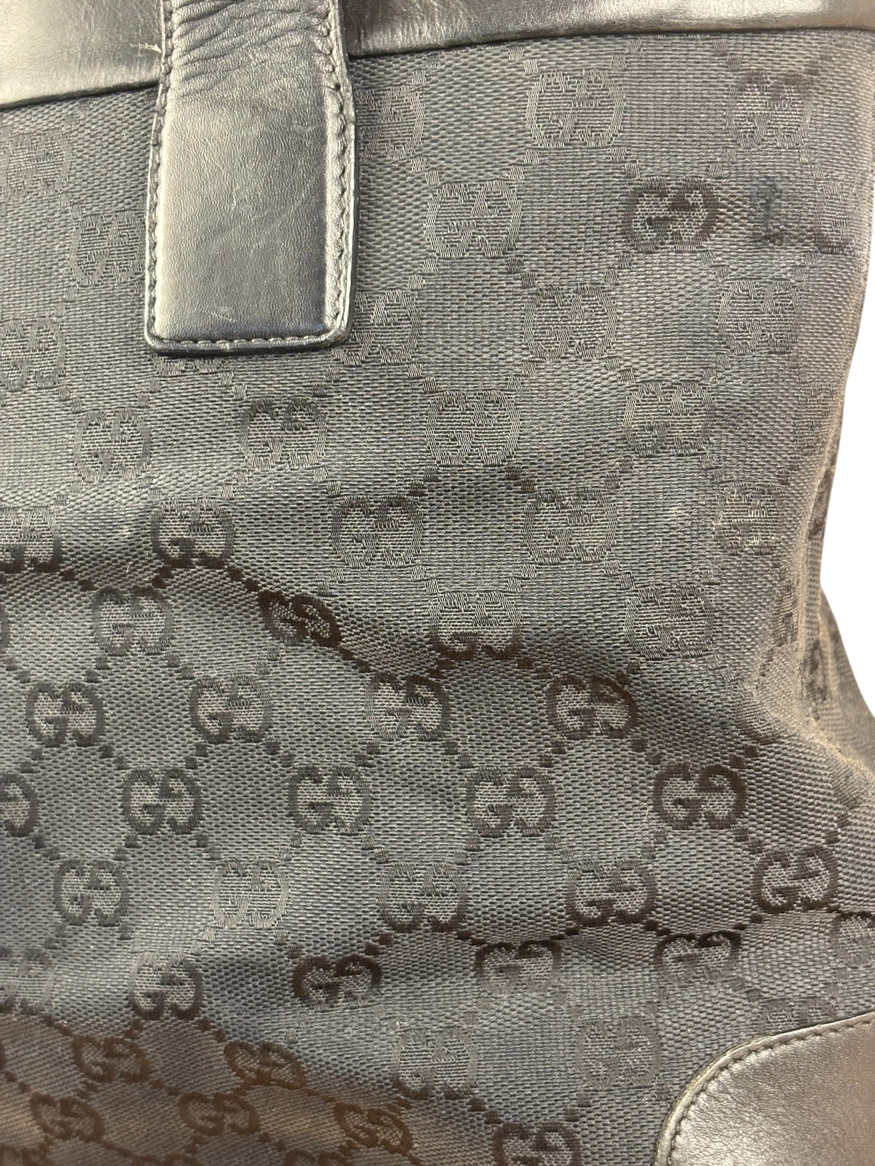 Gucci Black Leather Trim GG Canvas Tote Bag