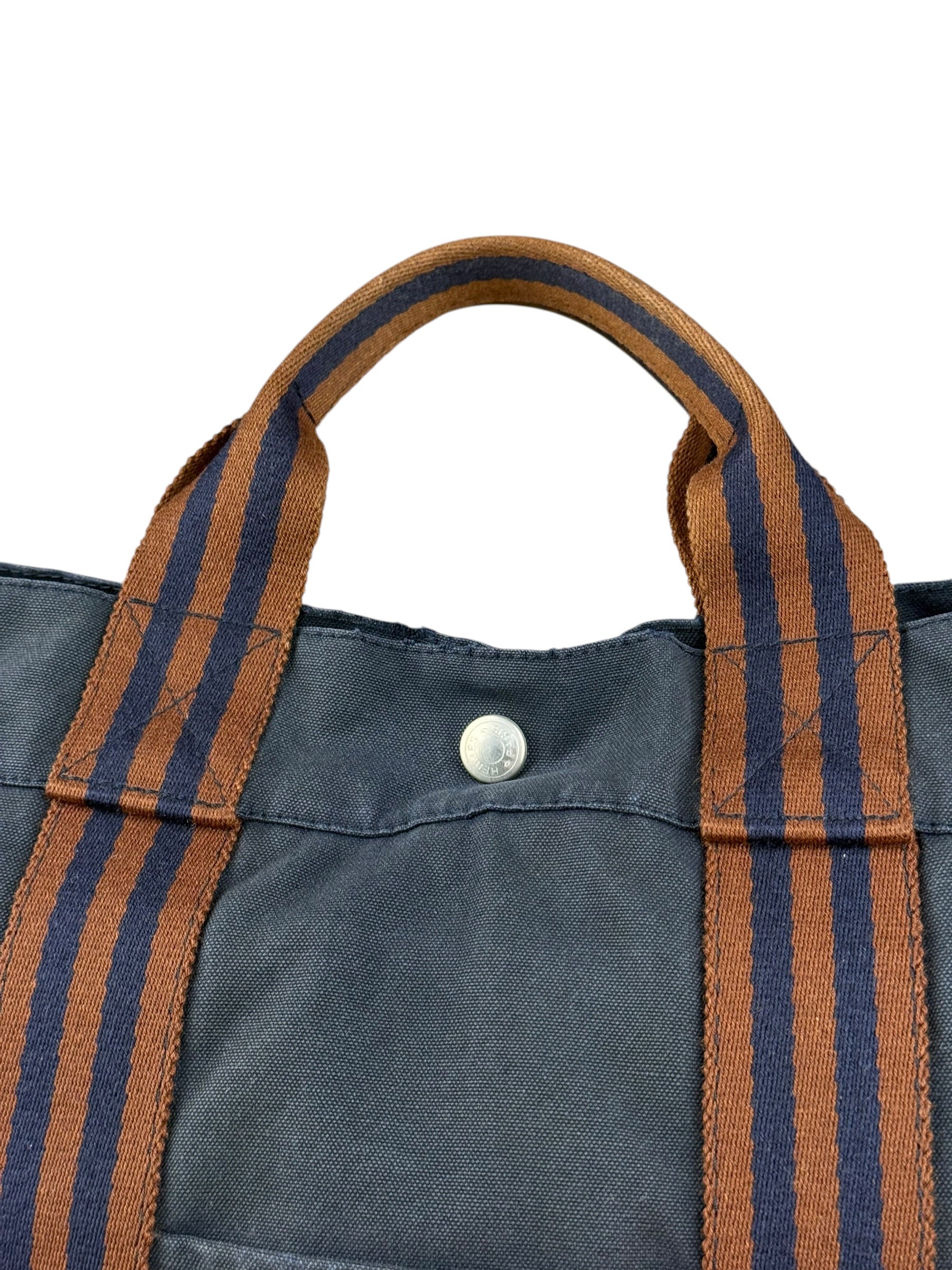 Hermes Vintage Blue/Brown Fourre-Tout Canvas Tote Bag MM
