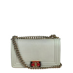 Chanel White Leather Cube Boy Bag 2014