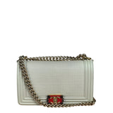 Chanel White Leather Cube Boy Bag 2014