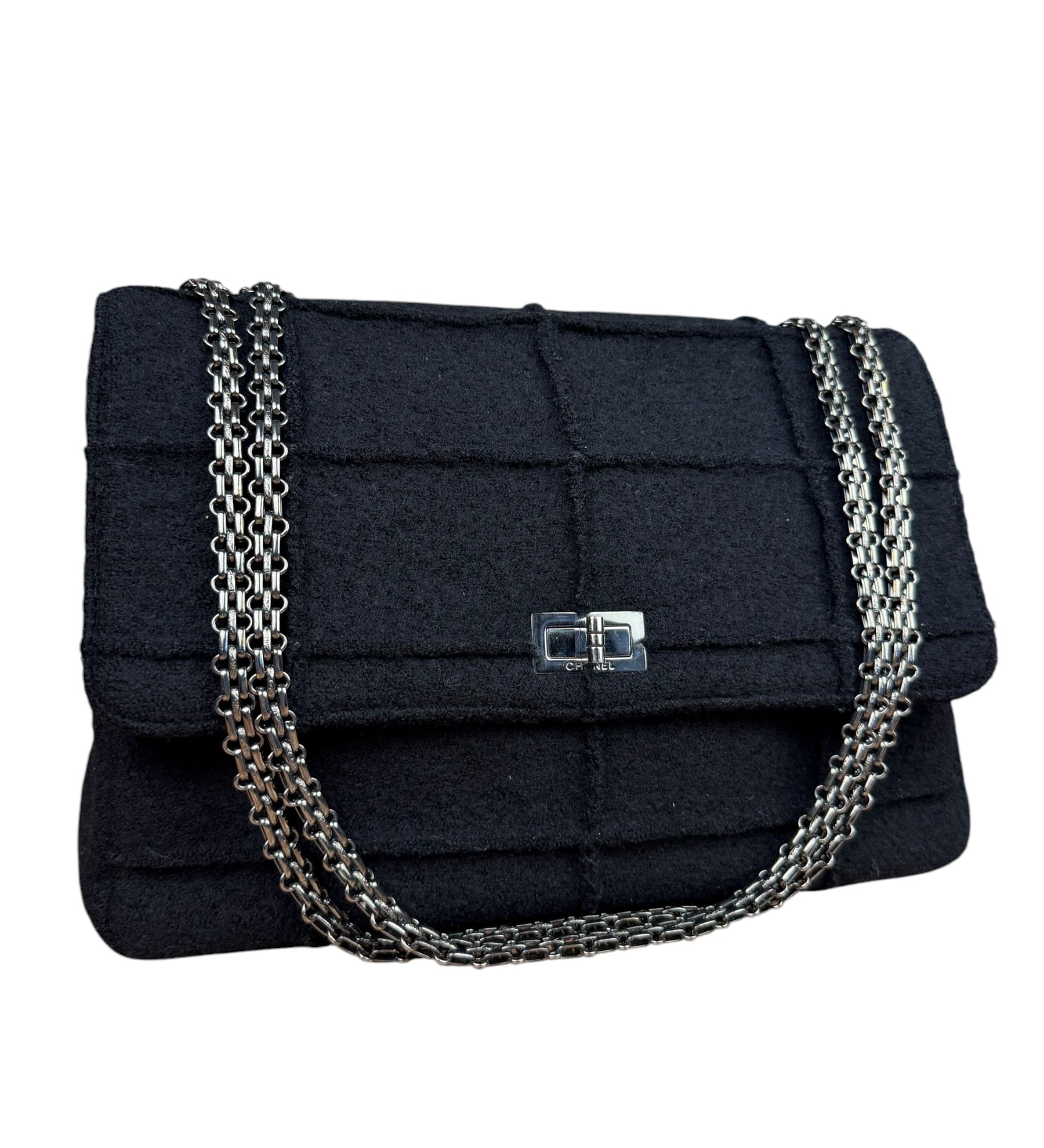 Chanel Black Wool Quilted 2.55 Chain Flap Bag '97-'99