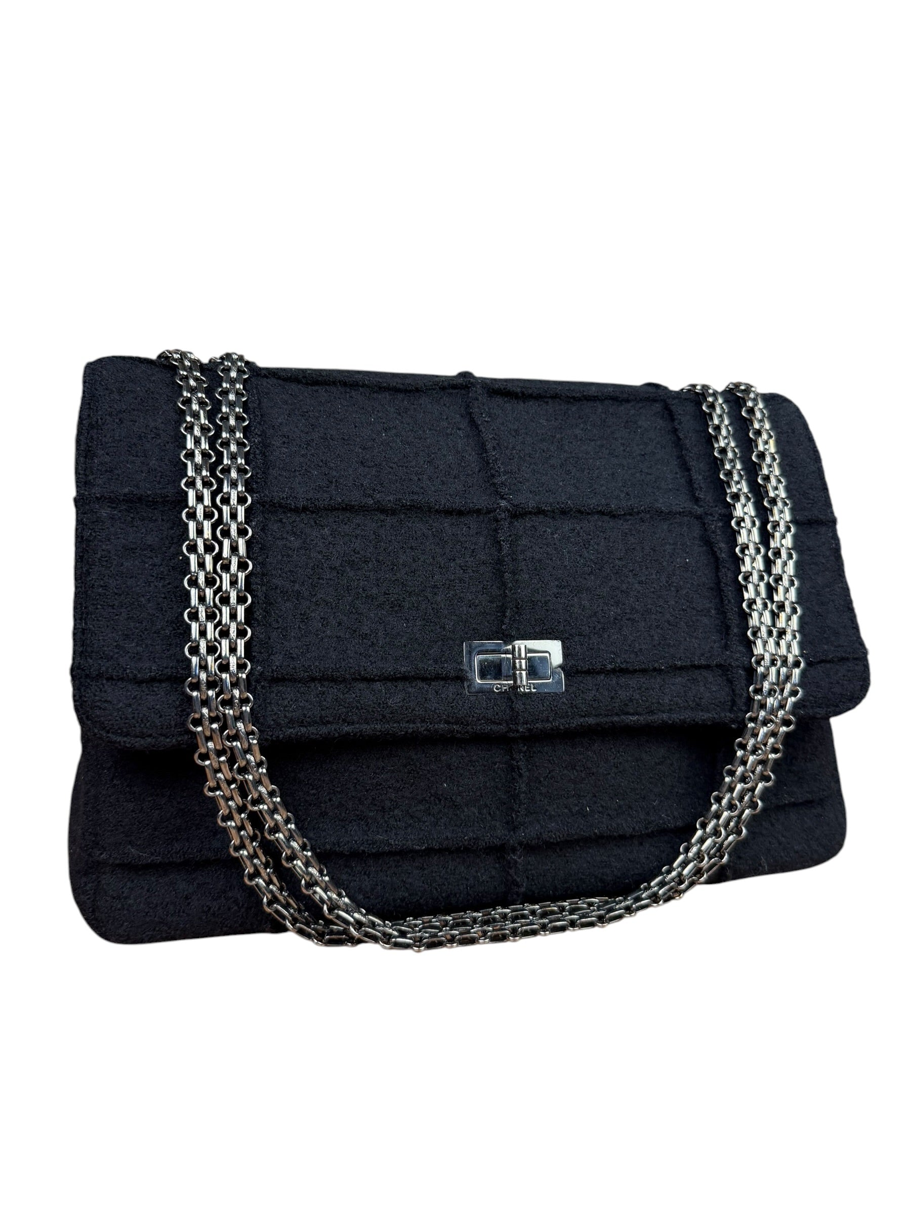 Chanel Black Wool Quilted 2.55 Chain Flap Bag '97-'99