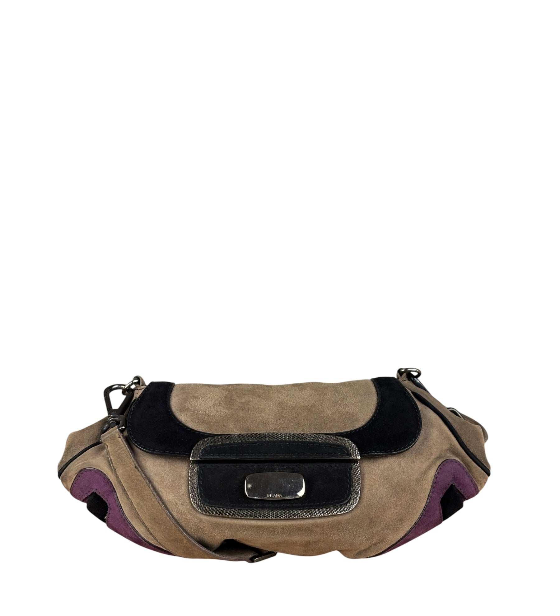 Prada Vintage Tricolor Suede/Leather Flap Crossbody Bag