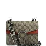 Gucci Beige/Red Leather/Suede Trim GG Supreme Dionysus Small Shoulder Bag