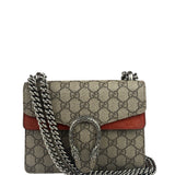 Gucci Beige/Red Leather/Suede Trim GG Supreme Dionysus Small Shoulder Bag