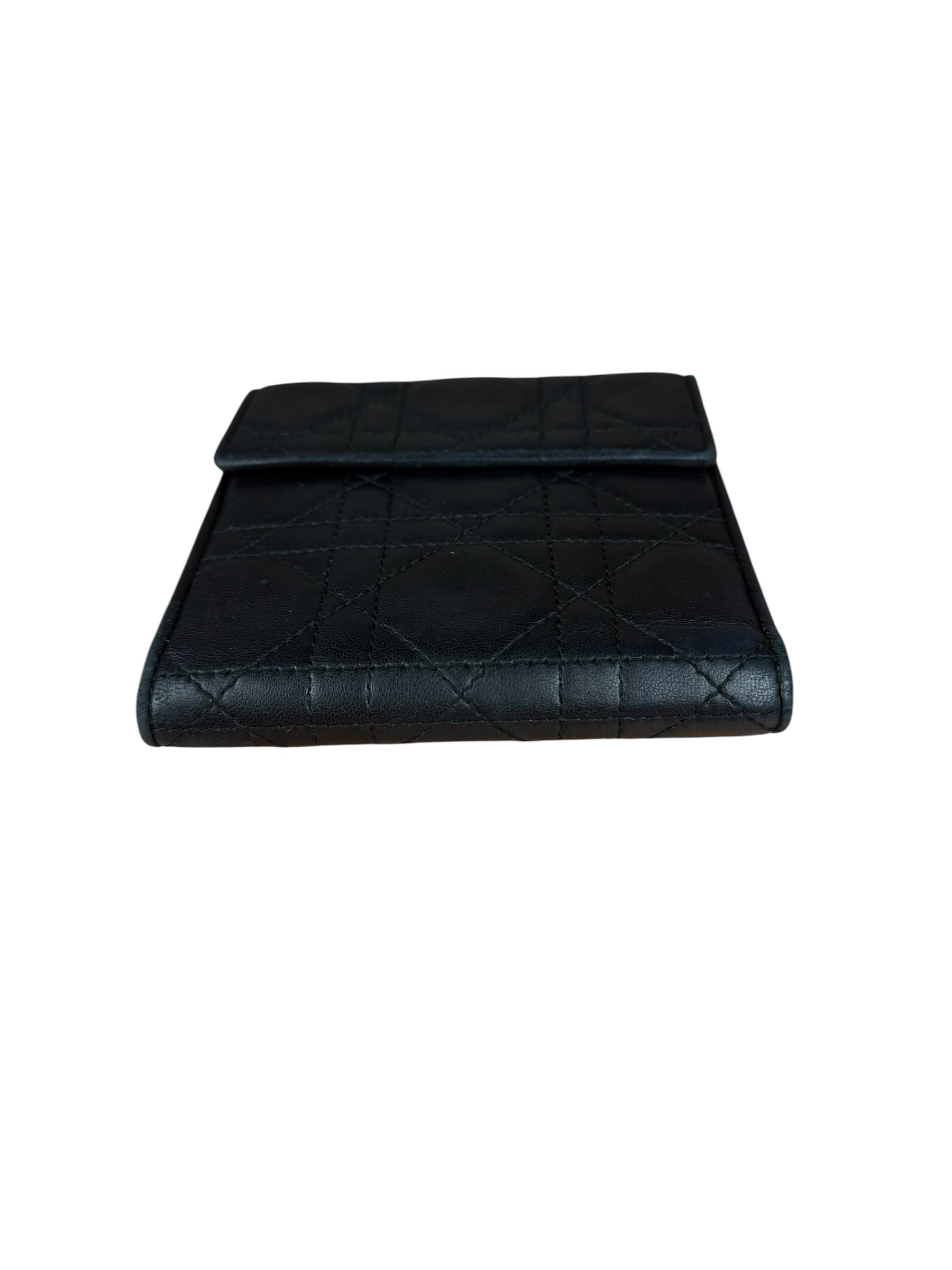 Christian Dior Black Leather Quilted Compact Wallet