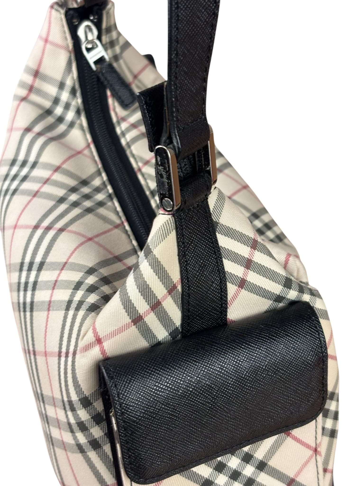 Burberry Black/Beige Saffiano Leather Trim Nova Check Hobo Bag