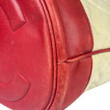 Chanel Vintage Beige/Red Leather Trim Drawstring Bucket Bag 1989
