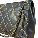 Chanel Vintage Navy Blue Leather Wild Stitch Surpique Flap Bag 2001