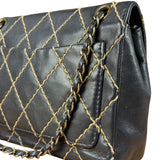 Chanel Vintage Navy Blue Leather Wild Stitch Surpique Flap Bag 2001