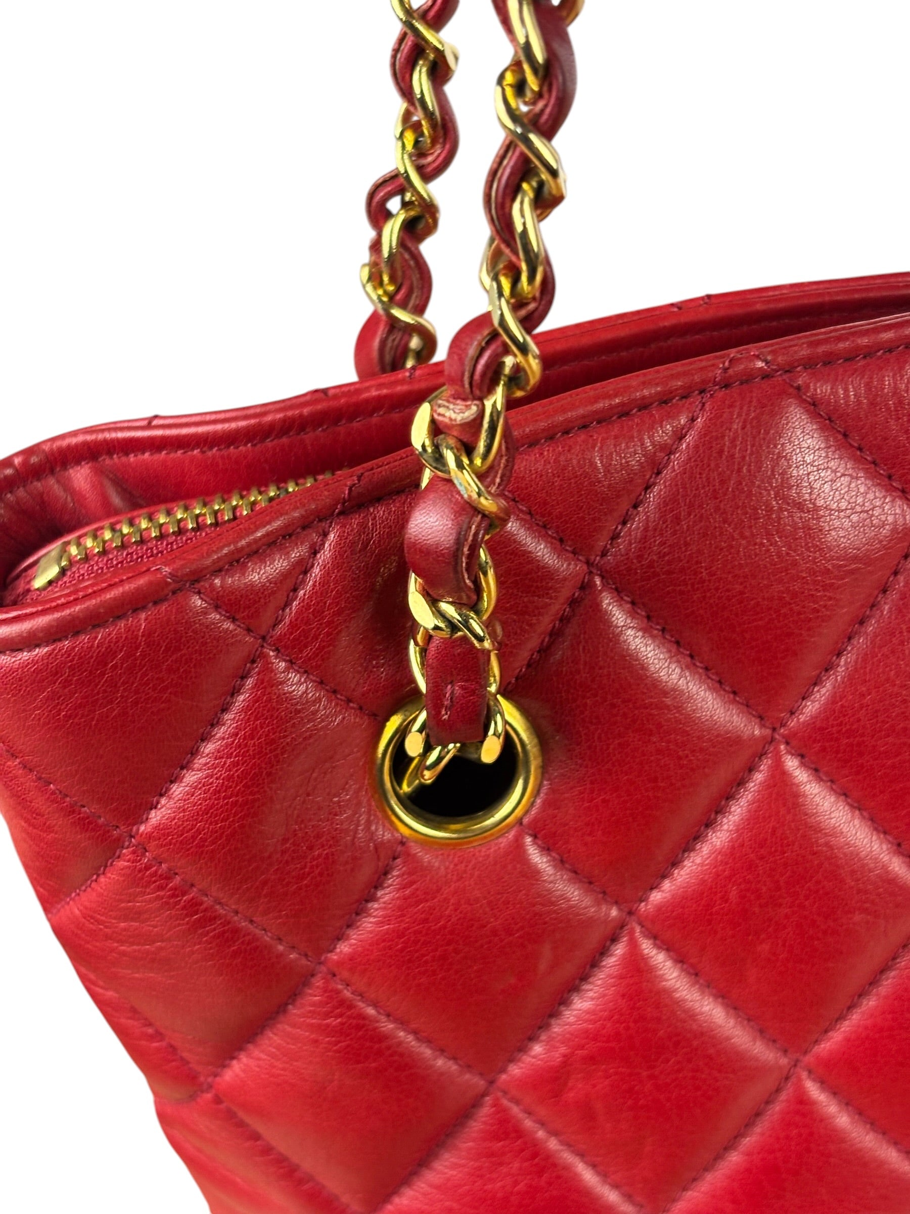 Chanel Vintage Red Quilted Lambskin Shoulder Bag 1989