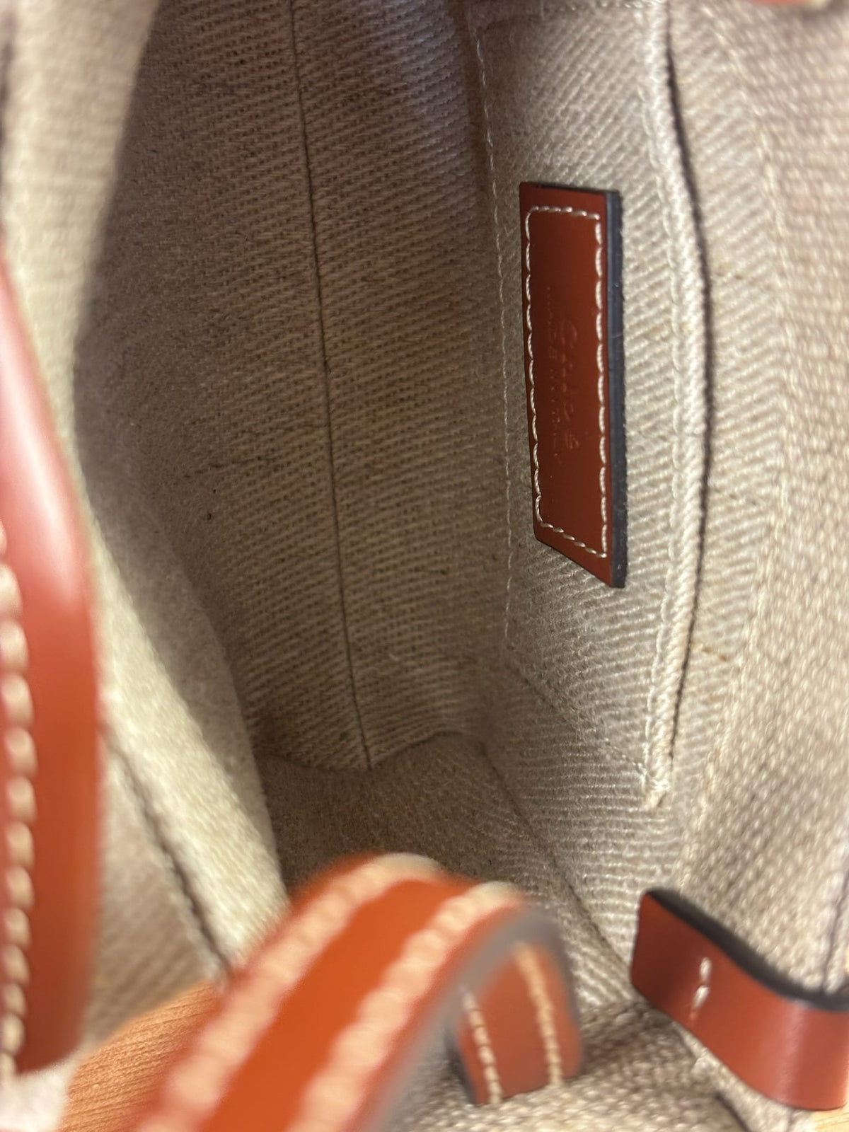Chloe Beige/Brown Leather Trim Canvas Woody Nano Two-Way Satchel