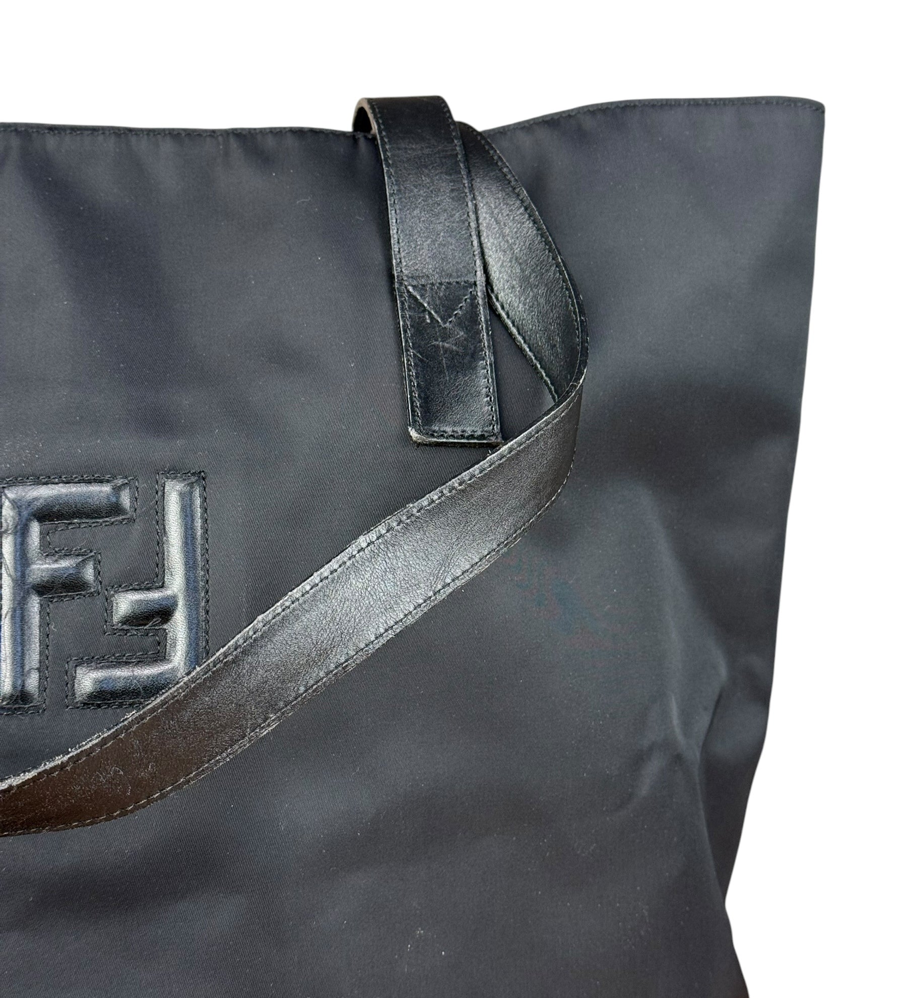 Fendi Vintage Black Nylon and Leather Shoulder Tote