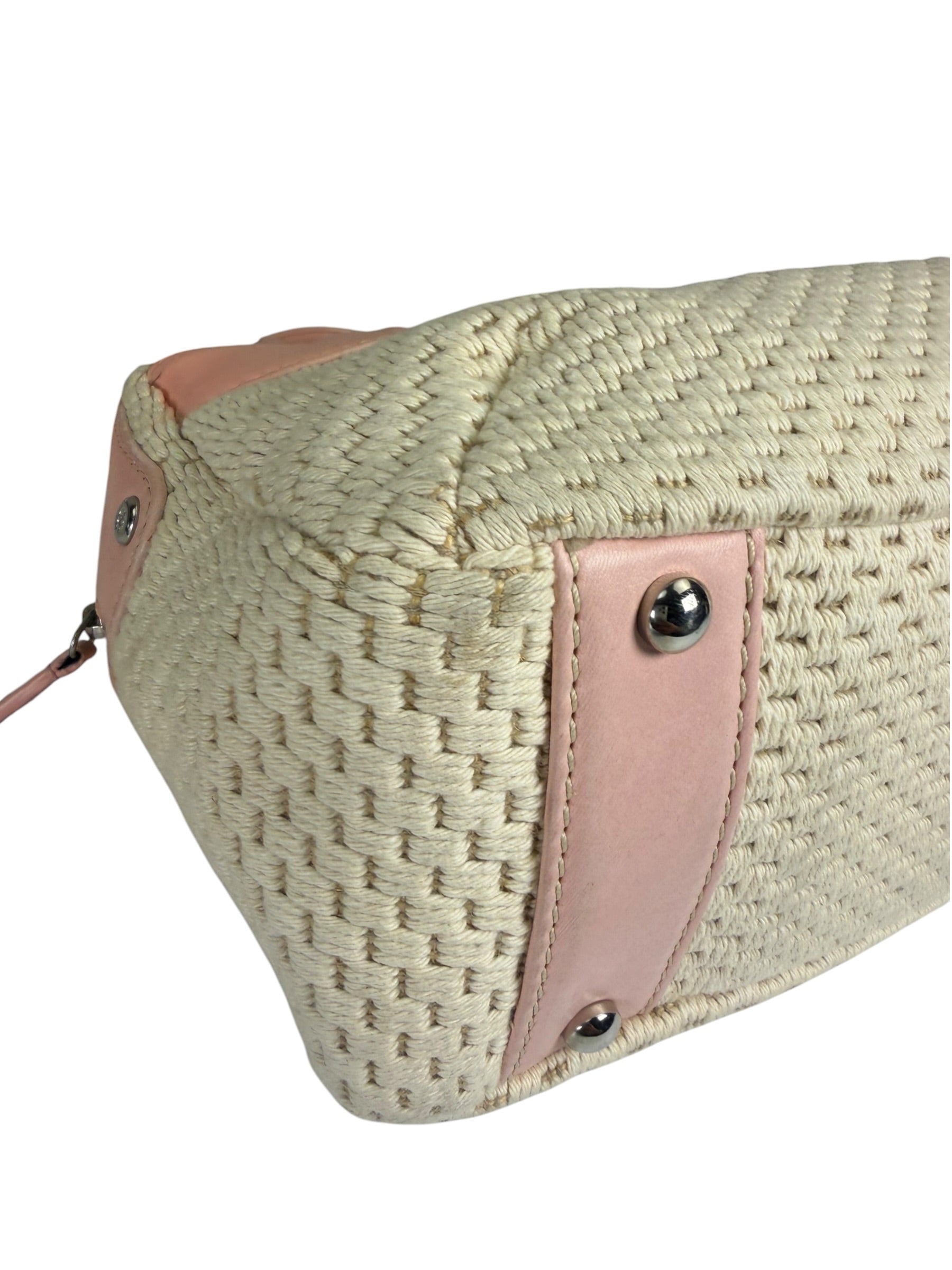 Chanel Cream/Pink Leather Lax Crochet Bowler Shoulder Bag 2004