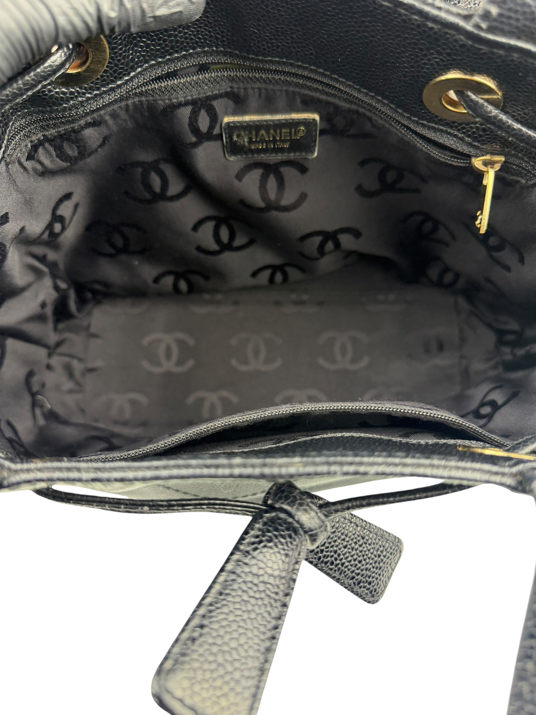 Chanel Black Caviar CC Drawstring Tote Bag 2002