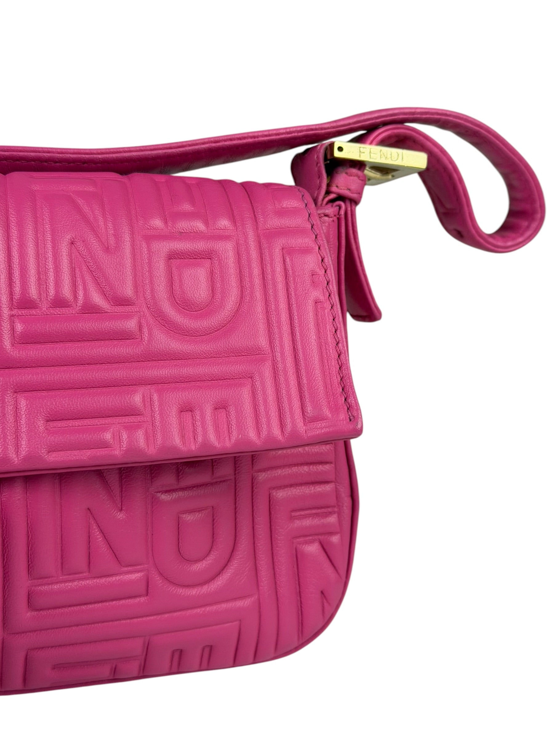 Fendi Pink Leather Logo Embossed Baguette