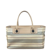 Burberry Multi-Color Leather Trim Striped Canvas Tote Bag