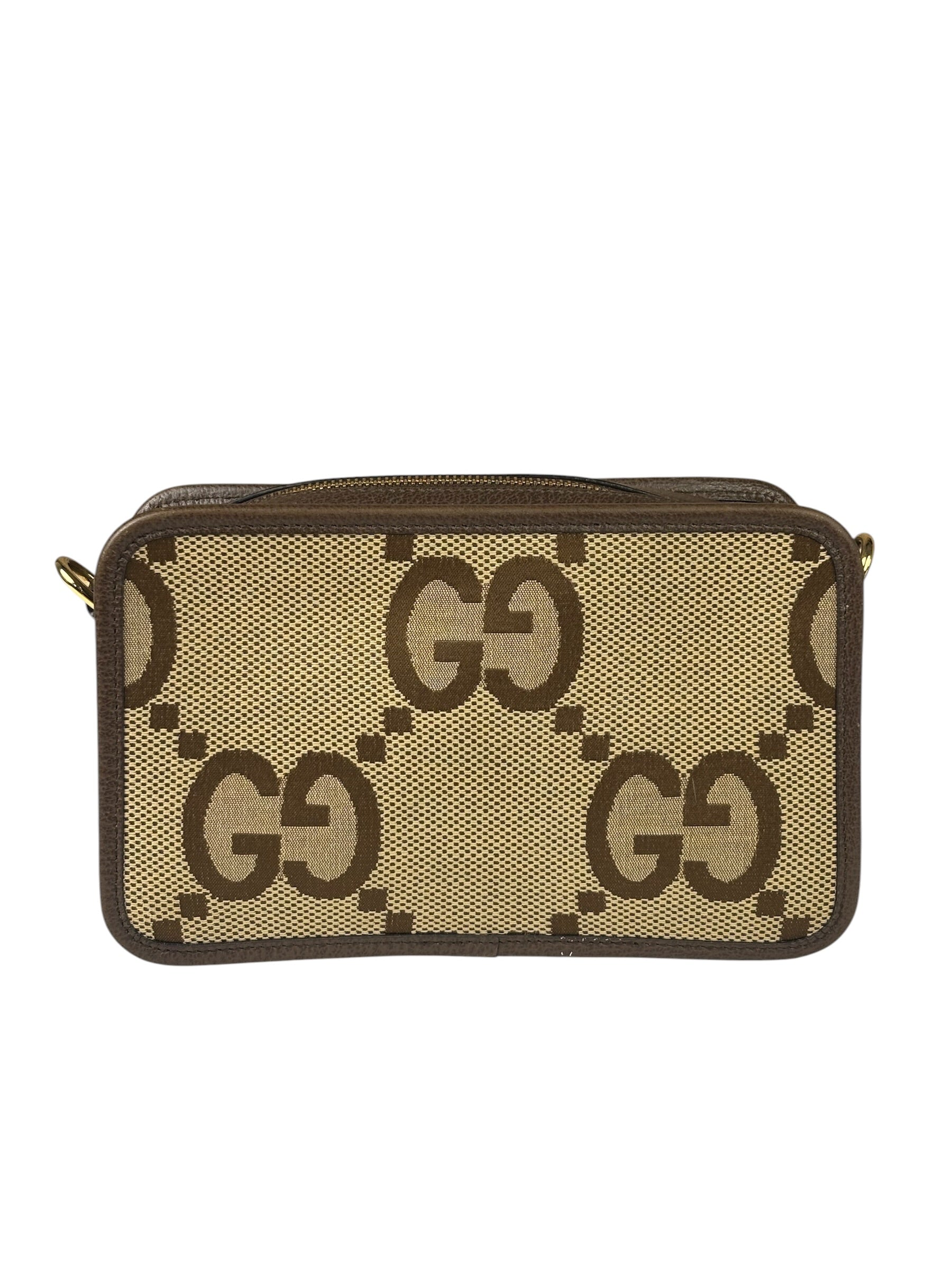 Gucci Brown Leather Trim Jumbo GG Mini Crossbody