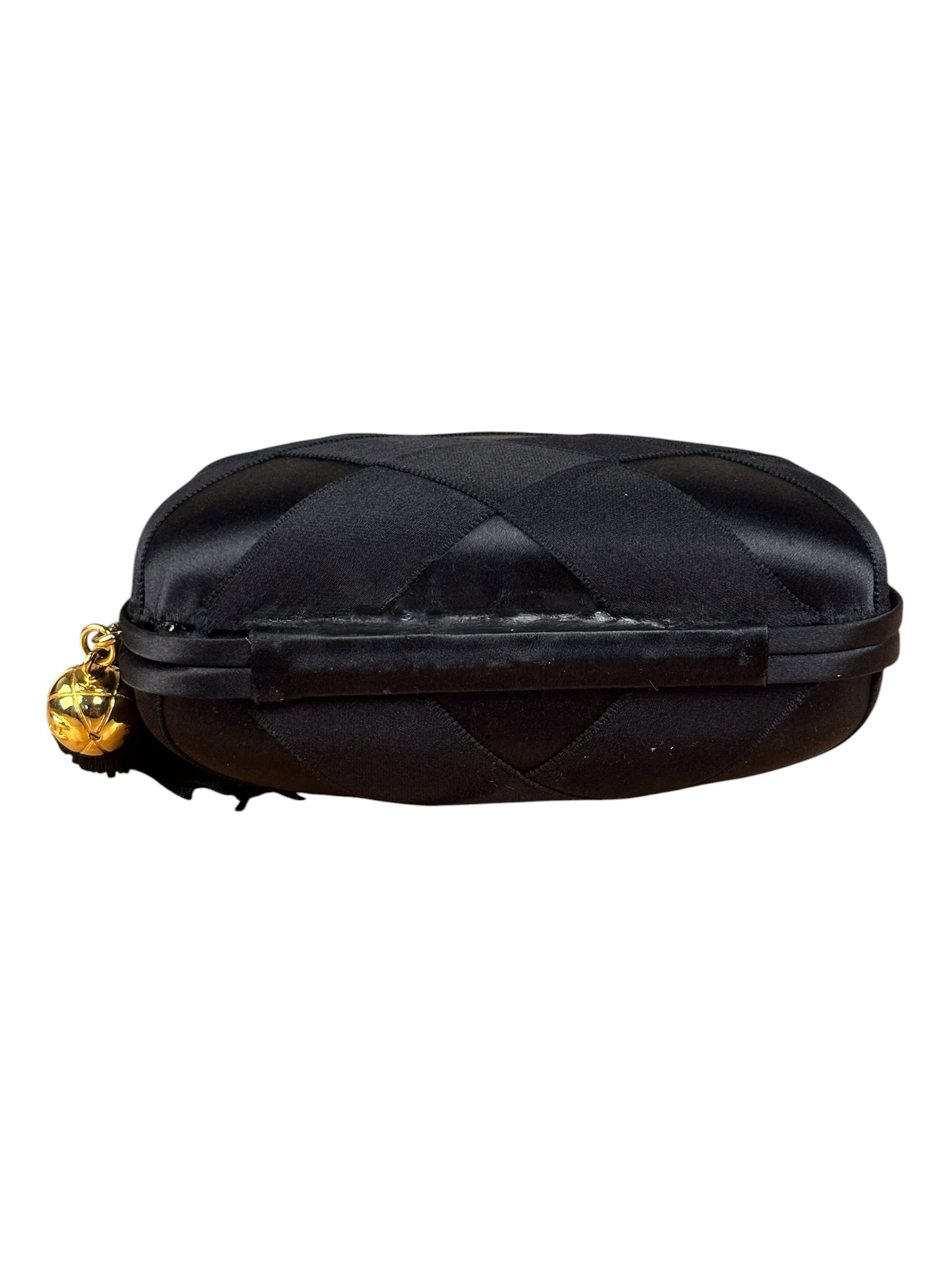 Chanel Black Satin Quilted Chain Clutch 2019