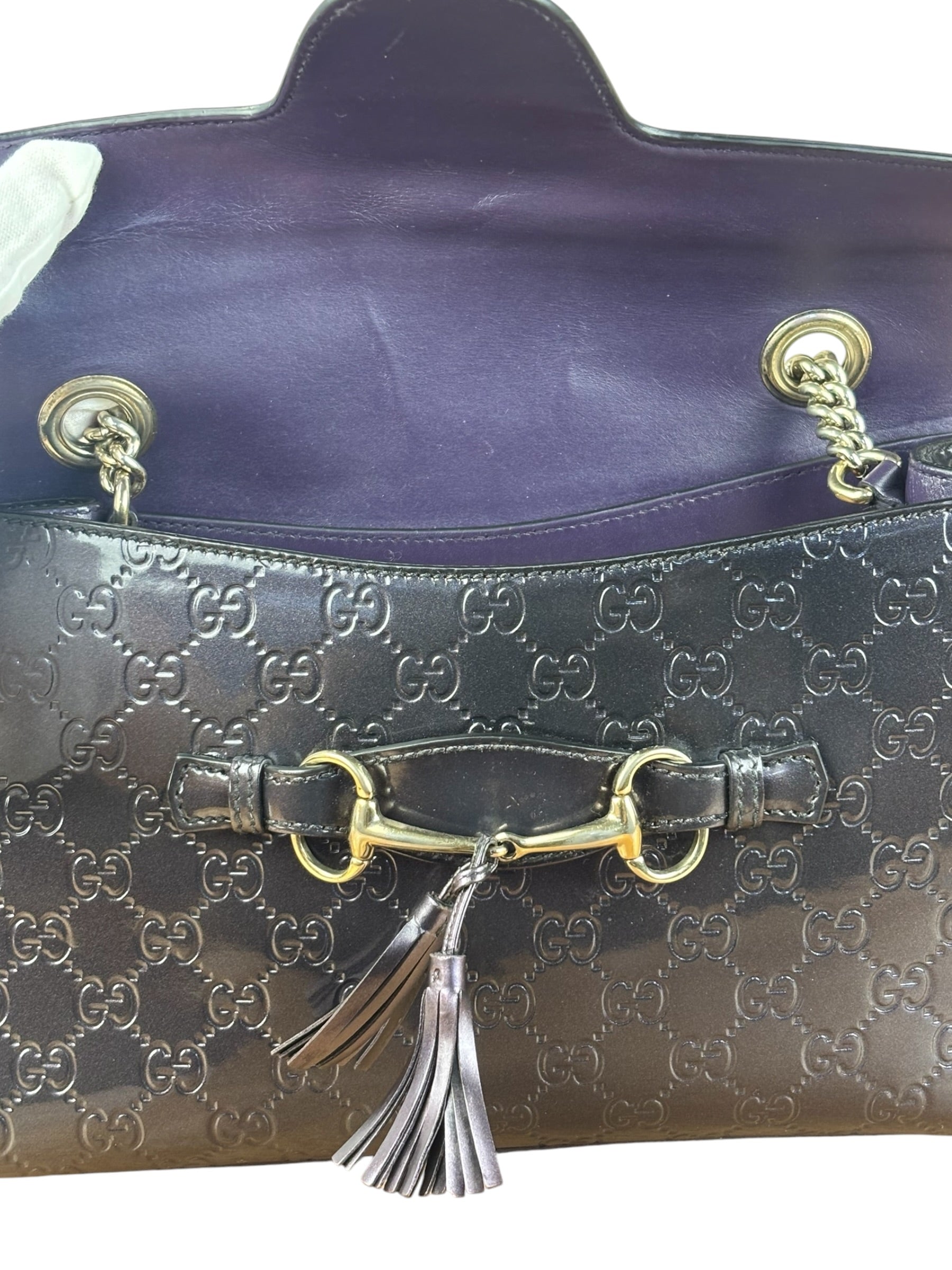 Gucci GG Purple Patent Flap Emily Chain Shoulder Bag