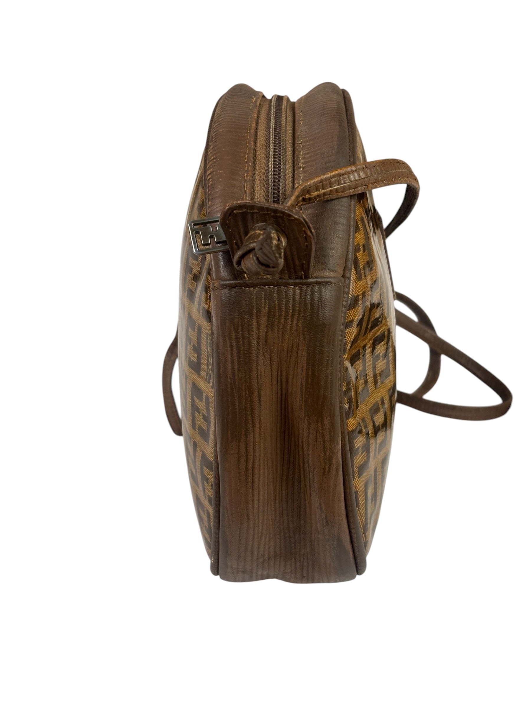 Fendi Vintage Brown PVC Leather Zucca Crossbody Bag