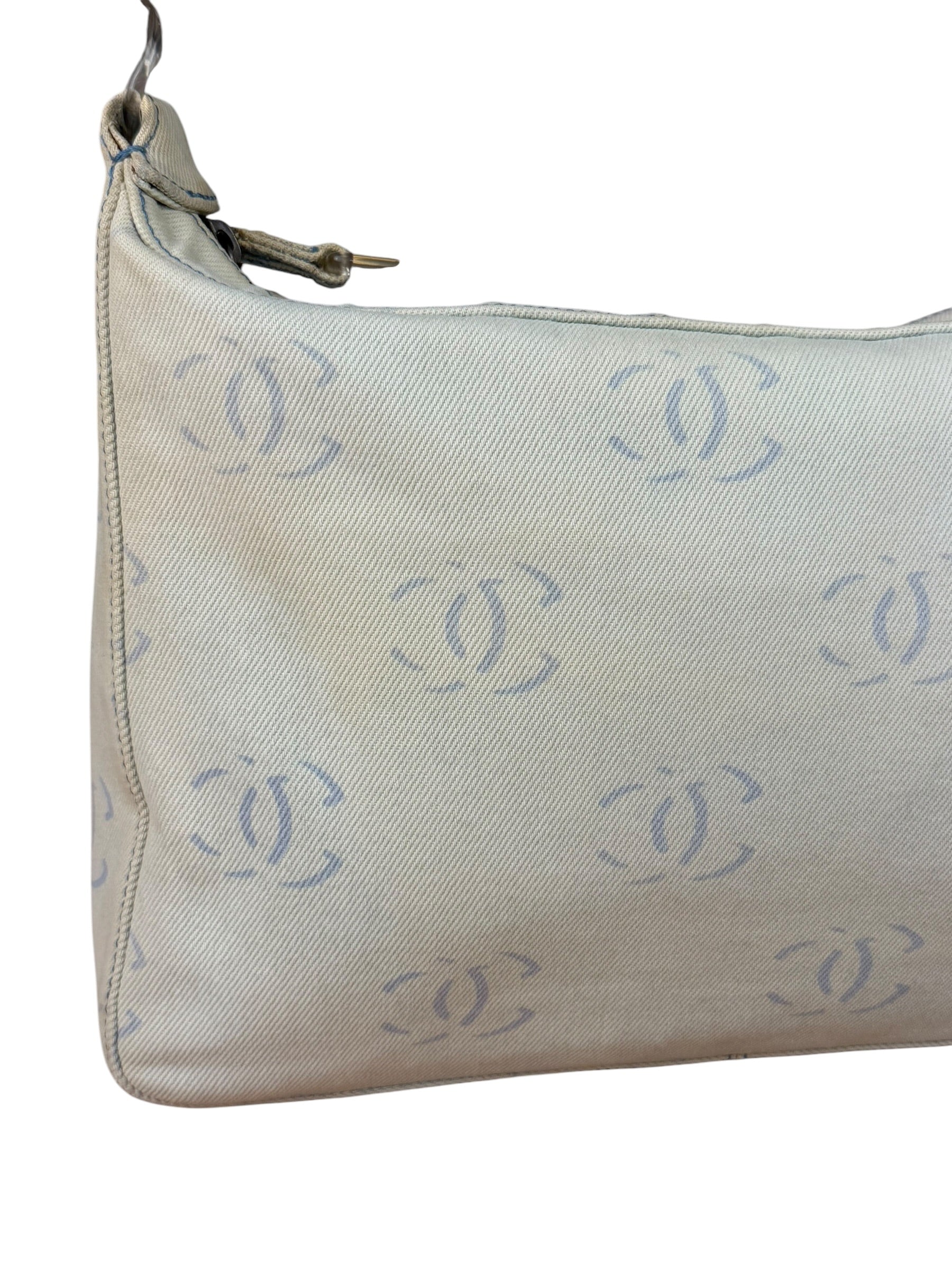 Chanel Light Washed Denim CC Canvas Logo Shoulder Bag 2002