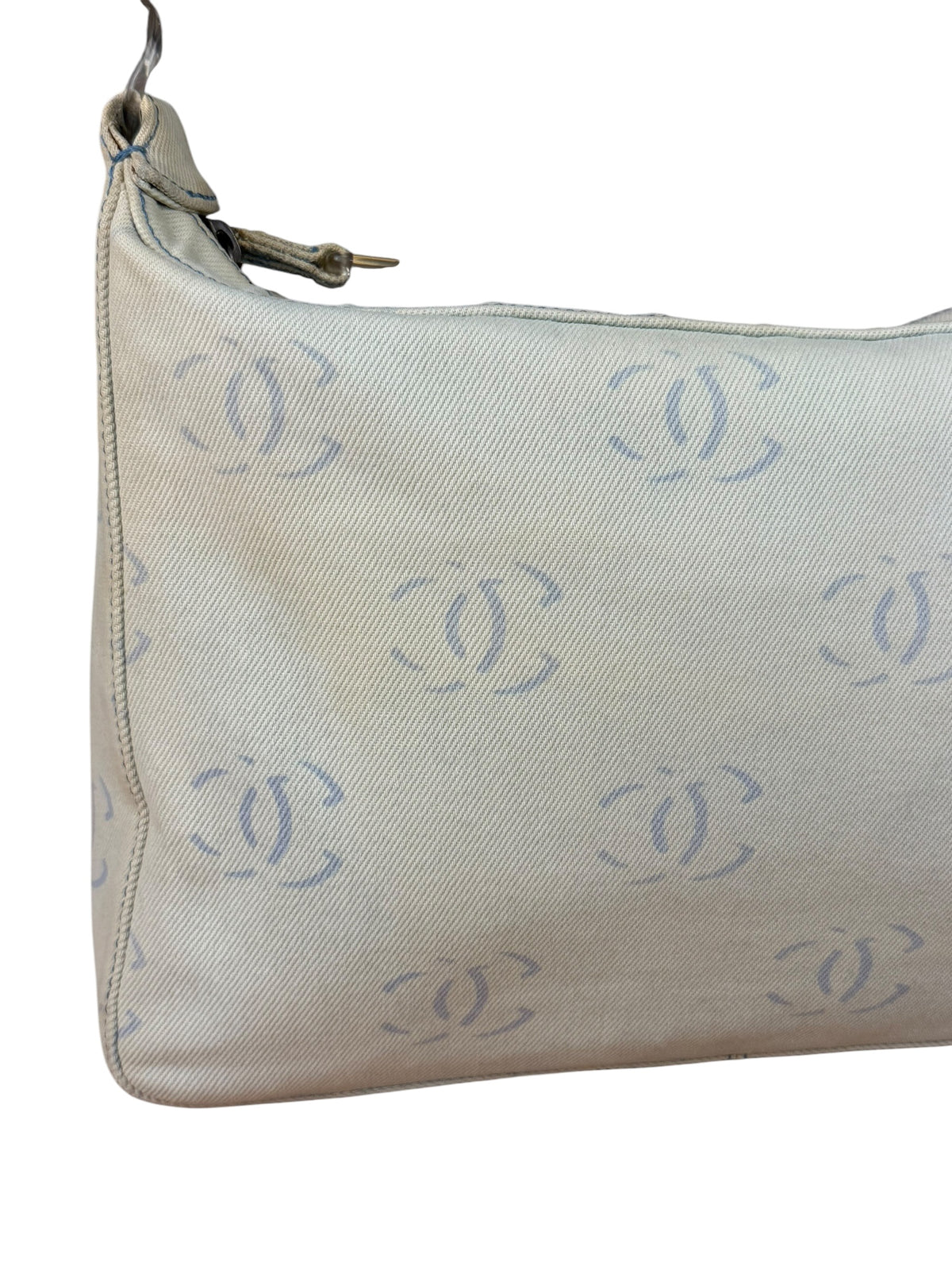 Chanel Light Washed Denim CC Canvas Logo Shoulder Bag 2002