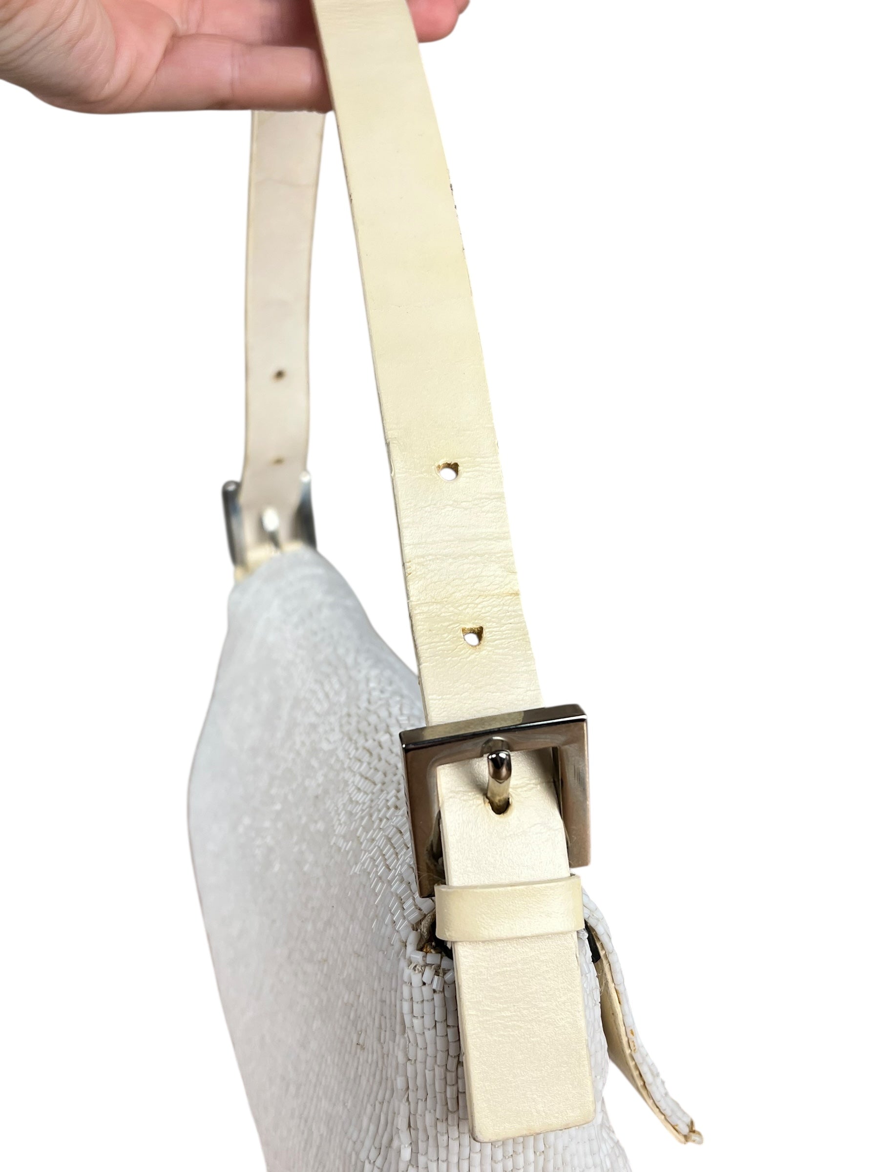 Fendi Vintage Beaded Baguette White