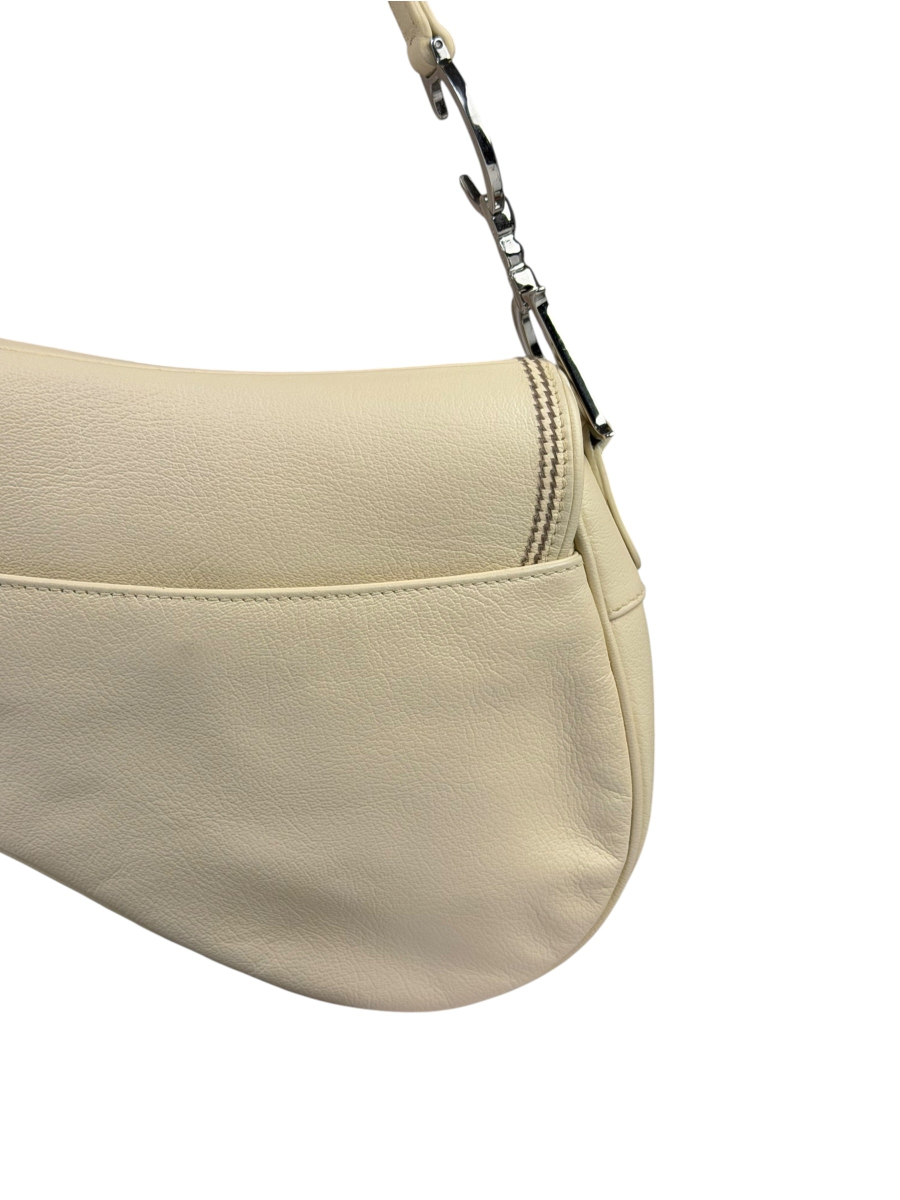 Christian Dior Cream Leather Saddle Shoulder Bag