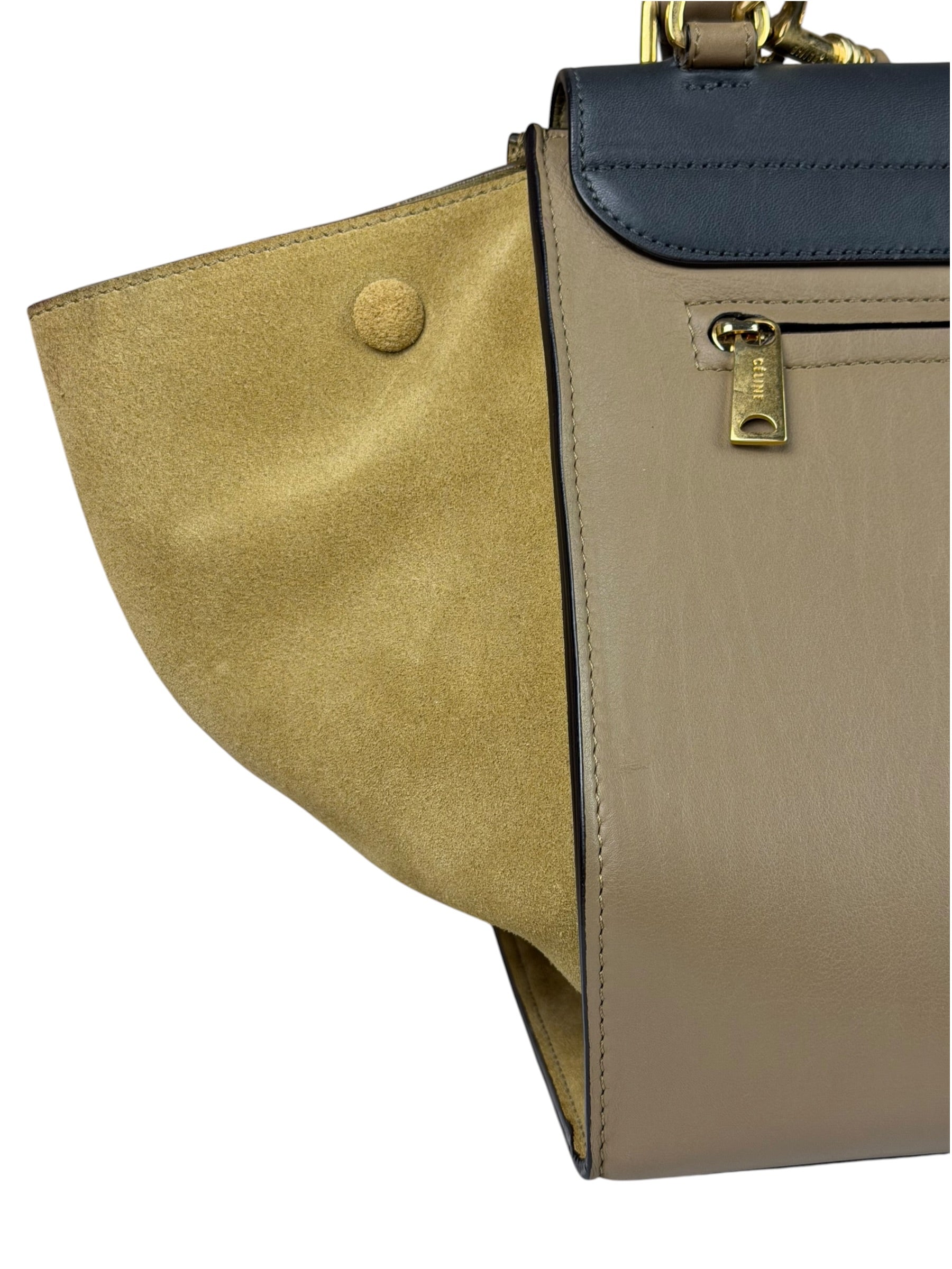 Celine Tri-Color Beige Leather/Suede Trapeze Medium Two-Way Bag