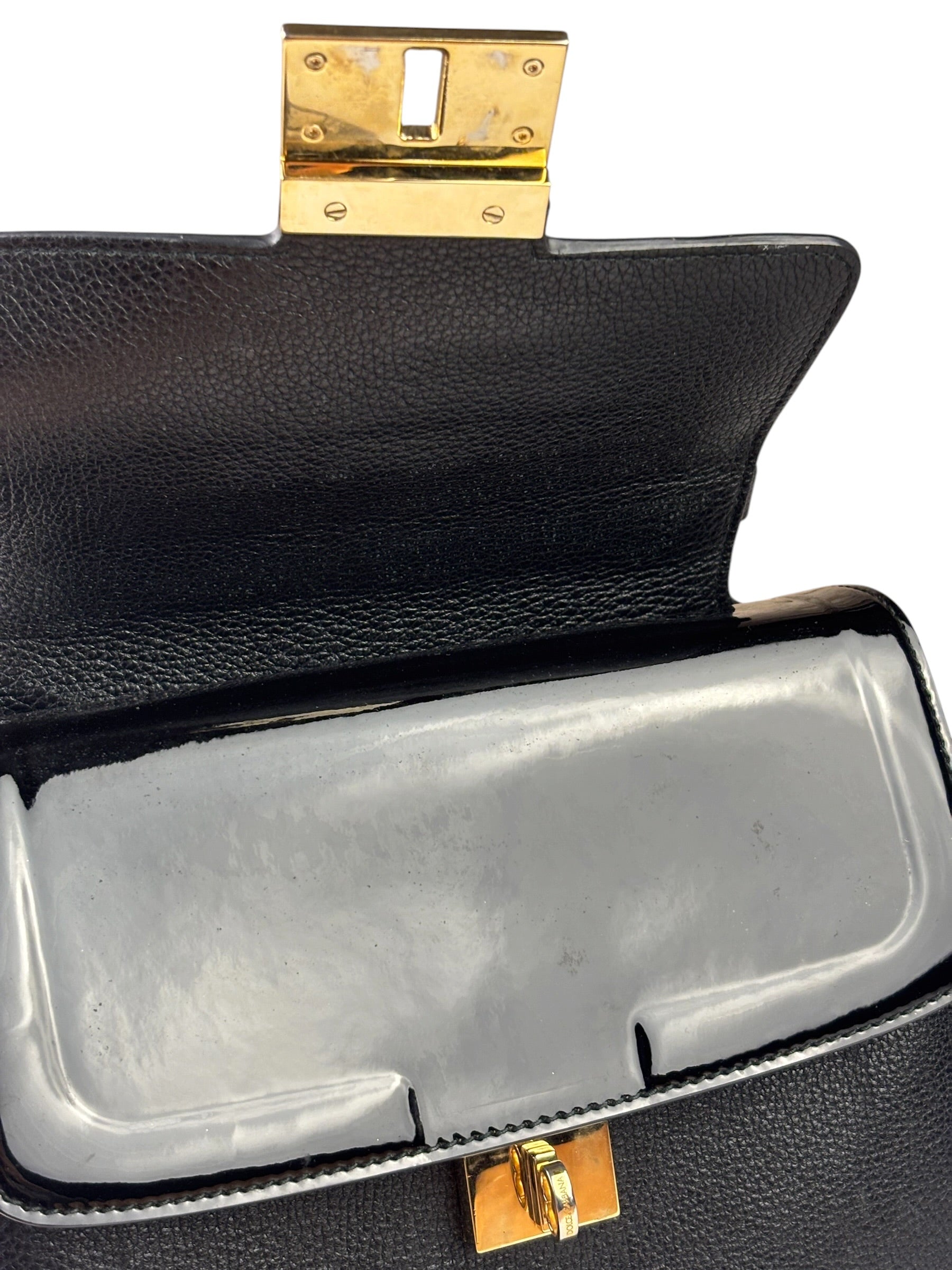 Dolce & Gabbana Black Patent Leather Borsa A Mano Two-Way Bag