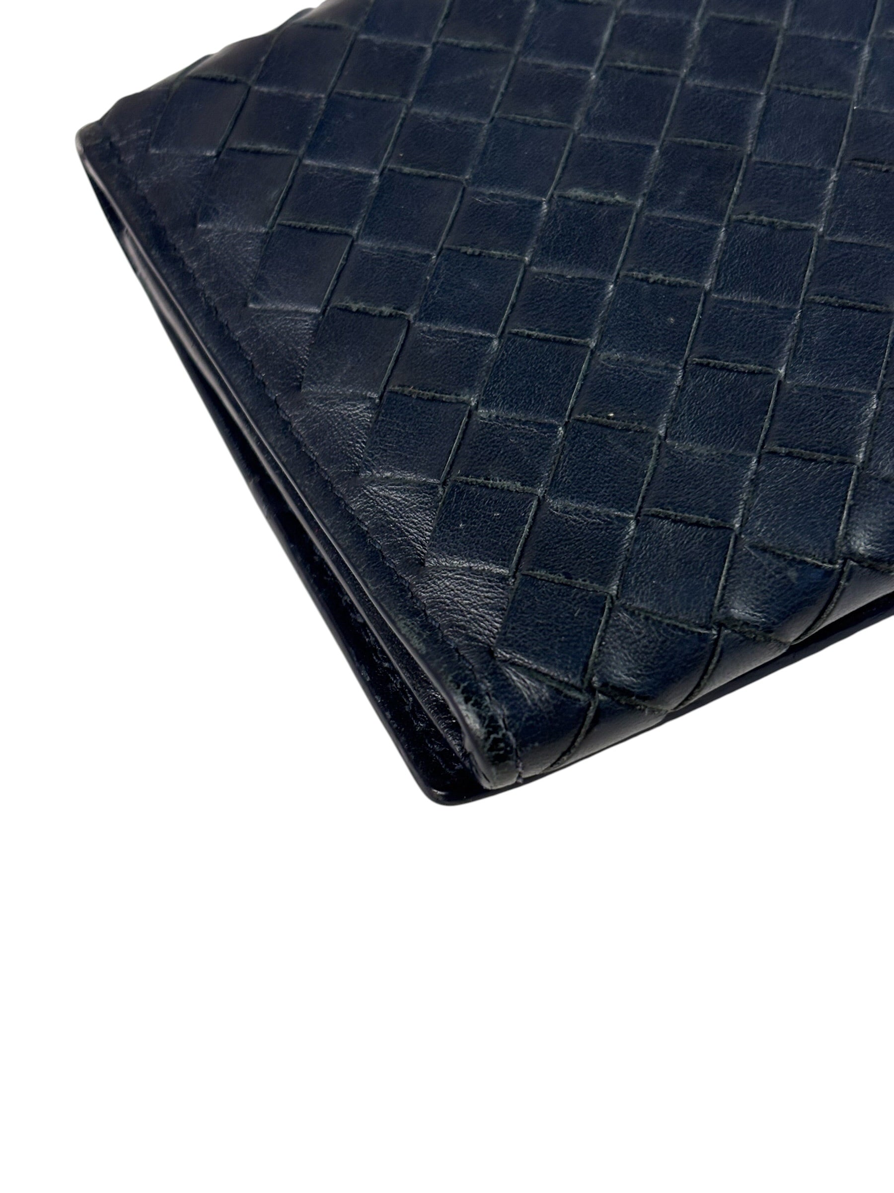 Bottega Veneta Navy Intrecciato Bi-Fold Flap Long Wallet