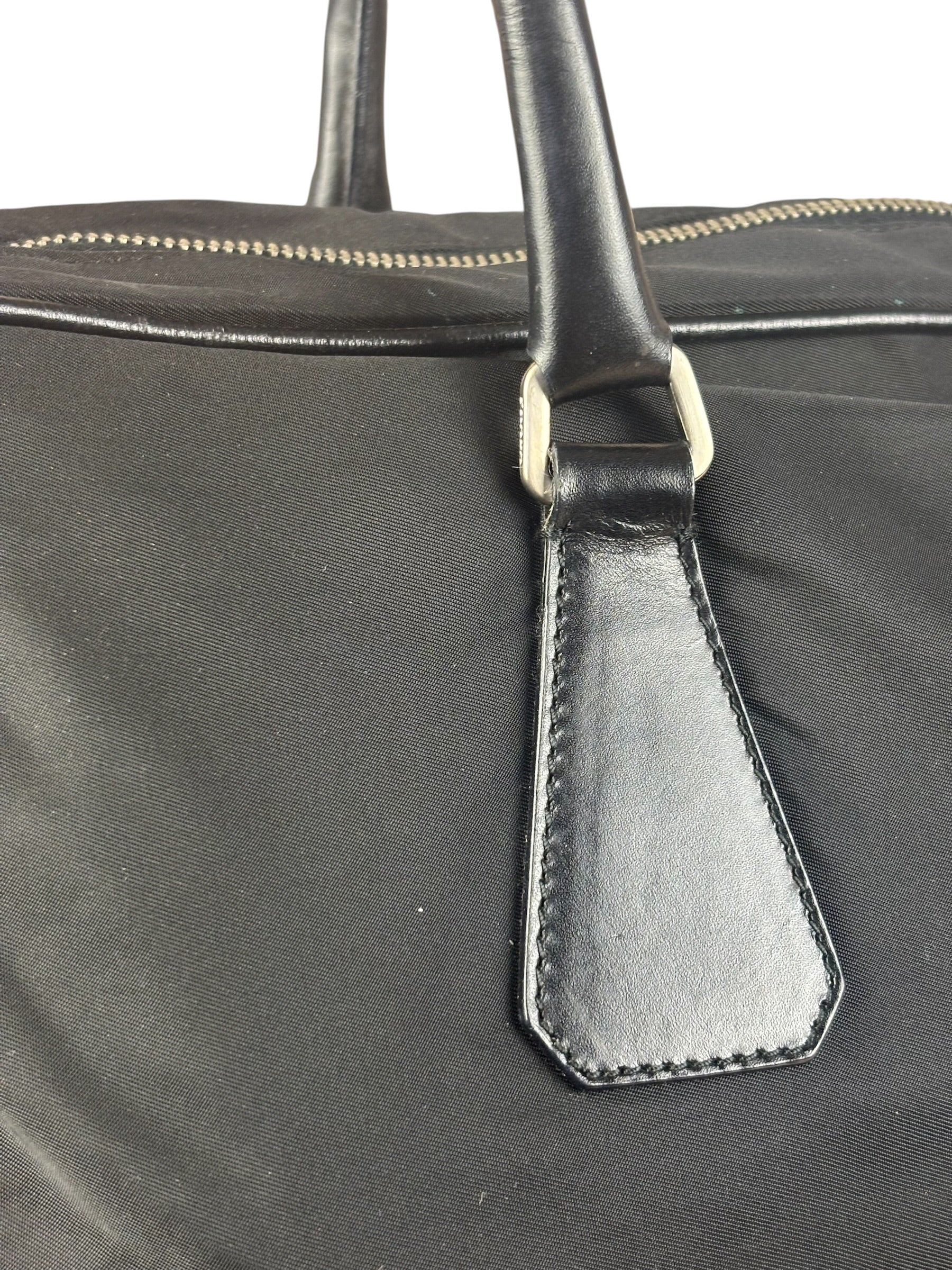 Prada Black Leather Tessuto Nylon Bowler Bag