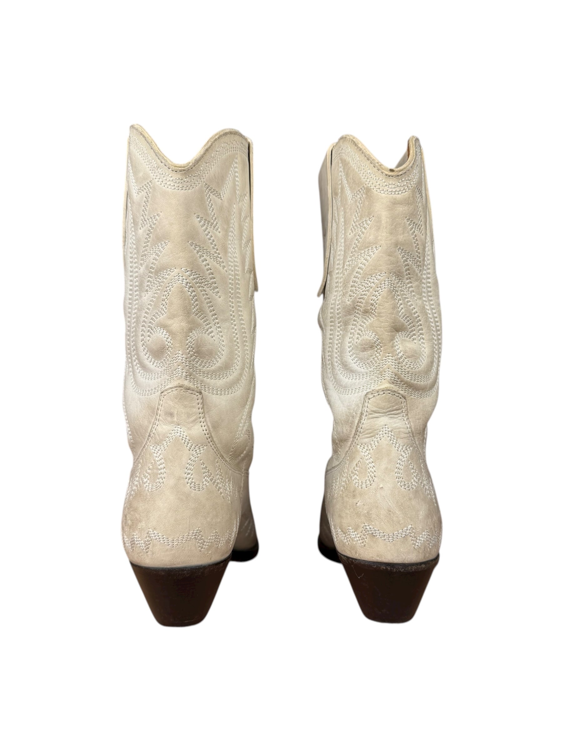 Isabel Marant White Distress Leather Western Boots