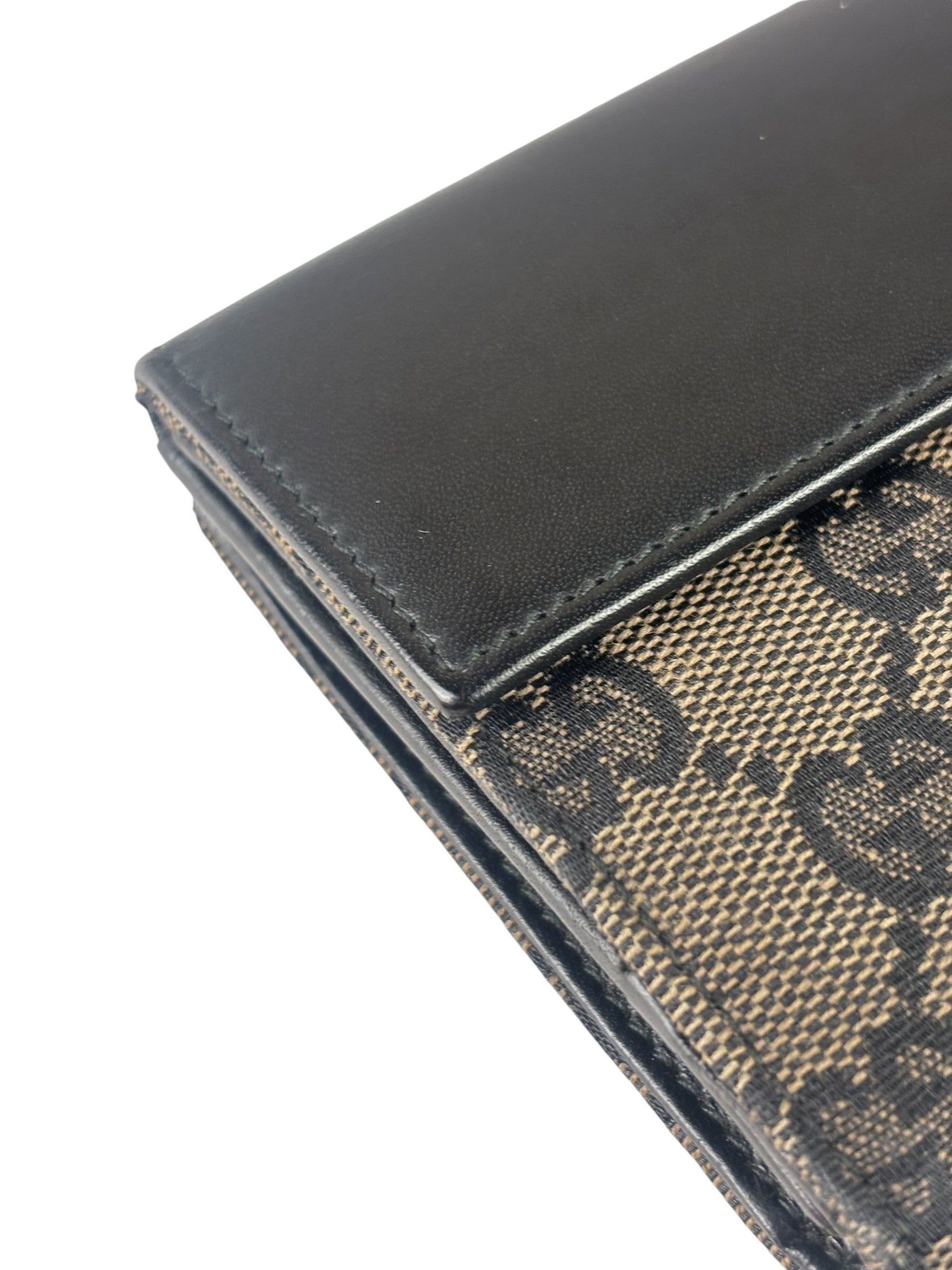 Gucci Black Leather Trim GG Flap Long Wallet