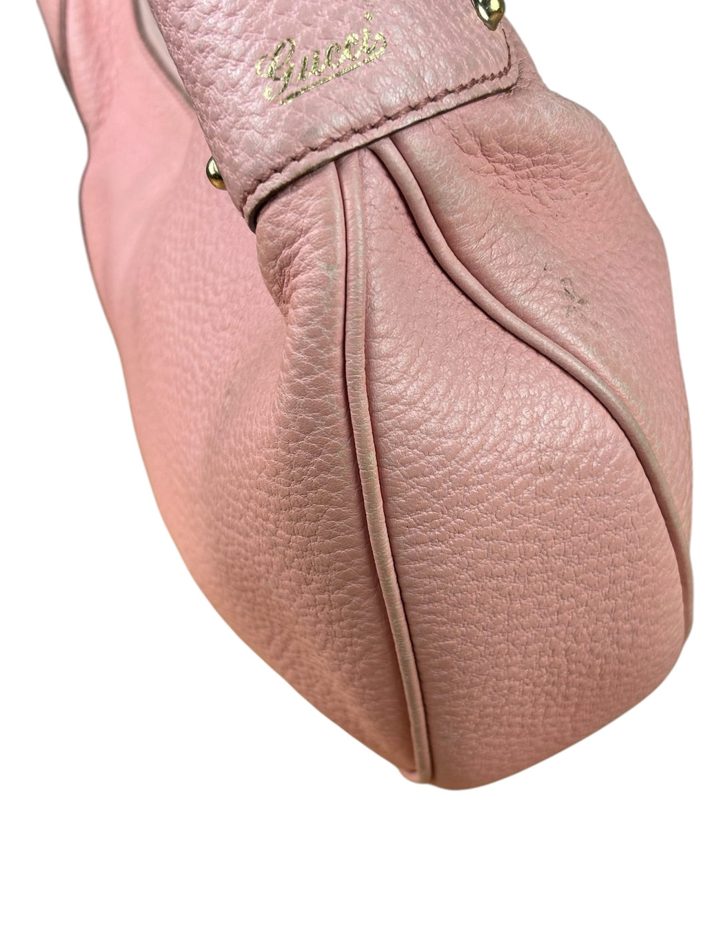 Gucci Pink Pebbled Leather Bamboo Ring Medium Hobo Bag