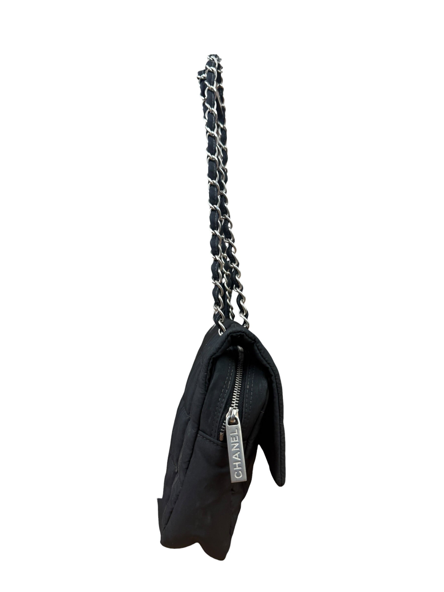 Chanel Black Nylon Chocolate Bar Chain Flap Bag 2002