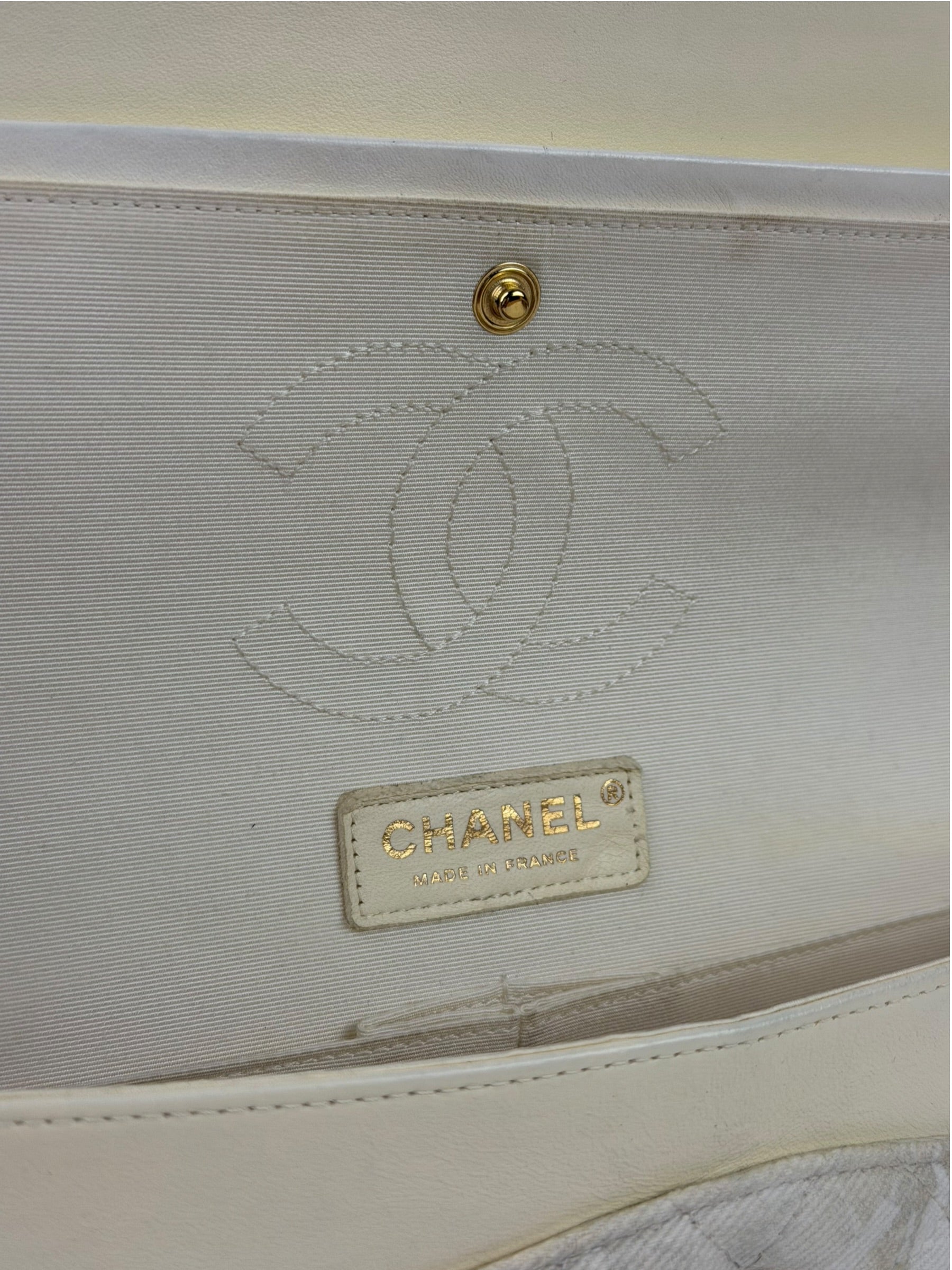 Chanel White Denim/Leather Trim Greek Collection Flower Double Flap Bag 2018