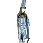 Christian Dior Blue/White Oblique Embroidered Saddle Bag